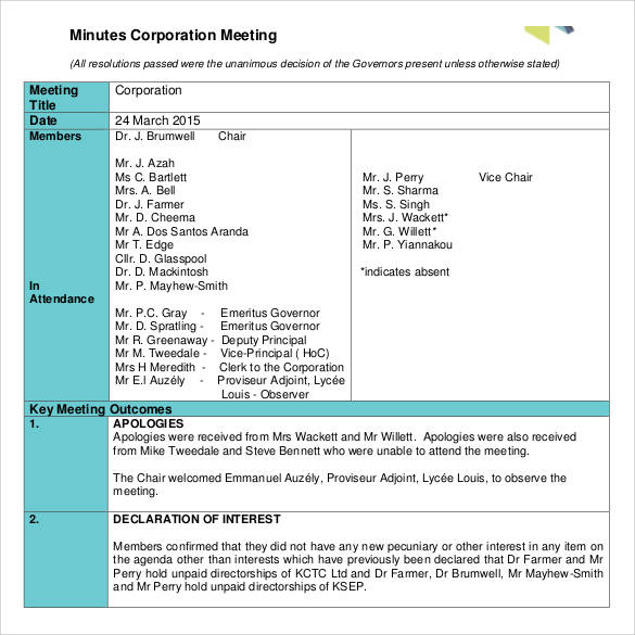 corporation meeting minutes