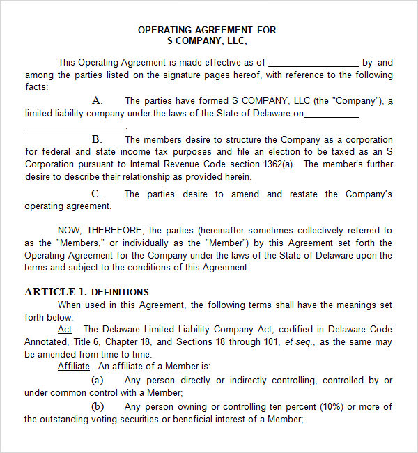 operating agreement template for s corp1