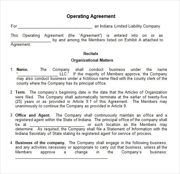 operating agreement template word