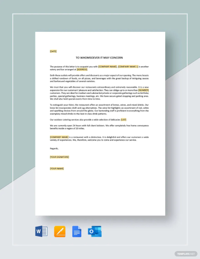free new restaurant introduction letter template