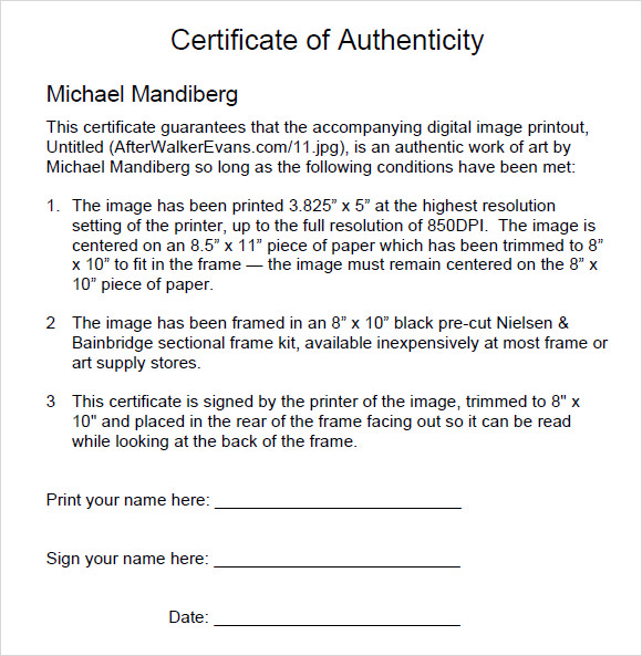 sample certificate of authenticity format download