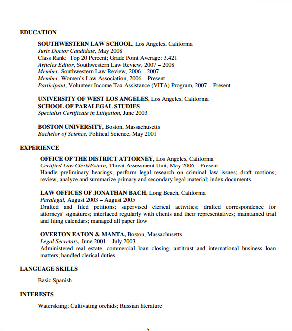 download legal resume pdf