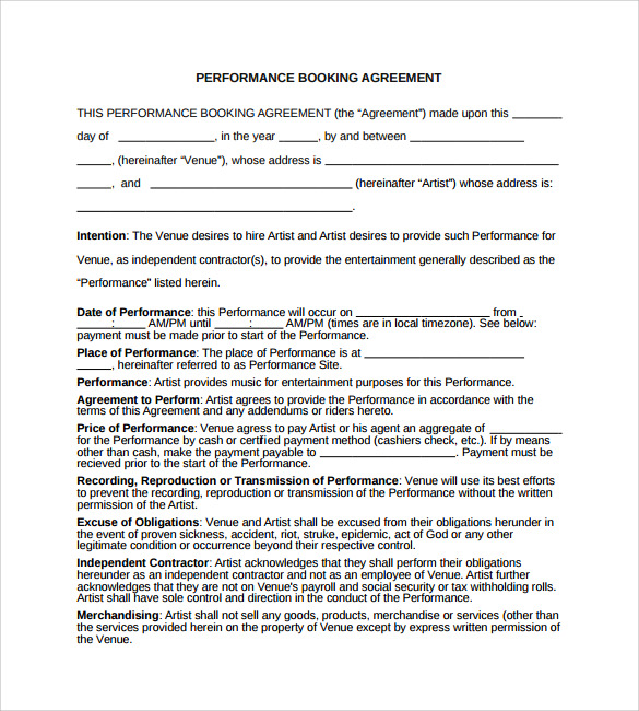 booking agent contract forms