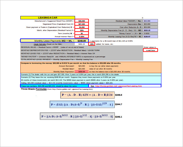 car leasing loan payment calculator