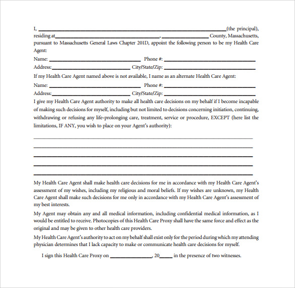 health care medical proxy form