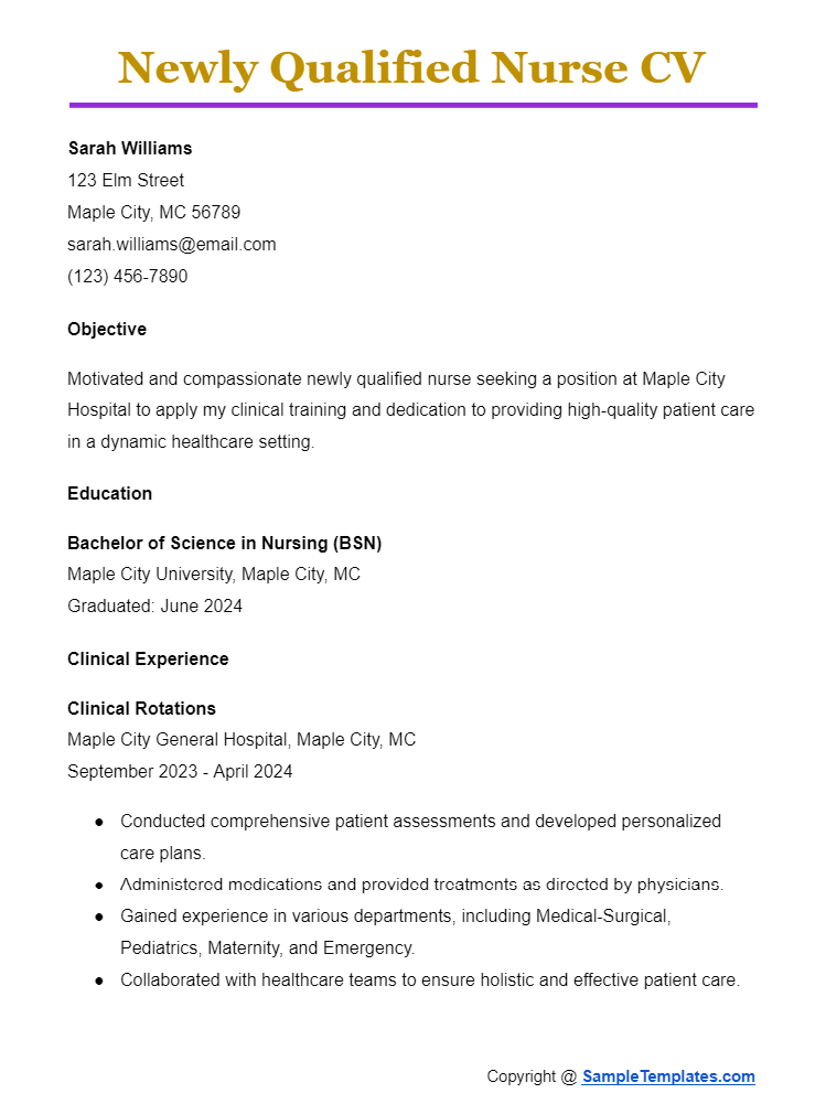 newly qualified nurse cv