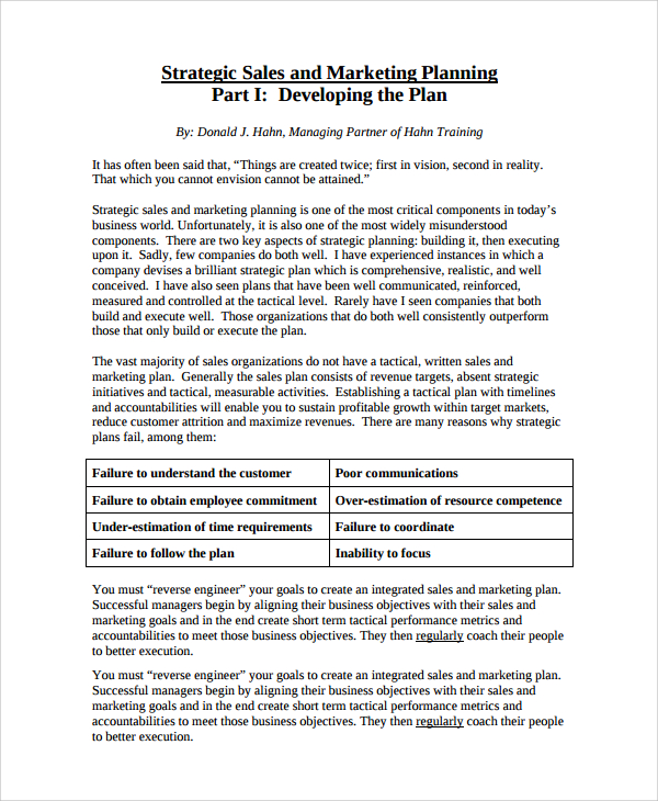 strategic sales and marketing planning