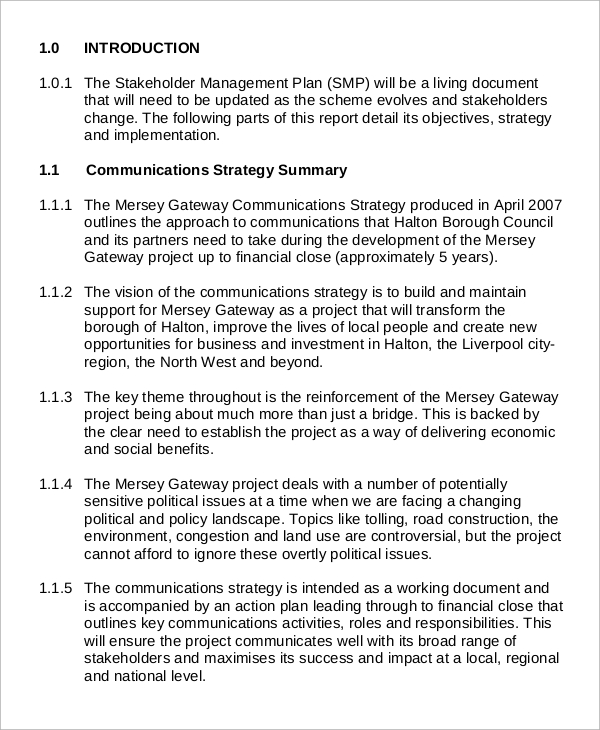 sample stakeholder management plan