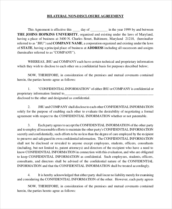 bilateral non disclosure agreement