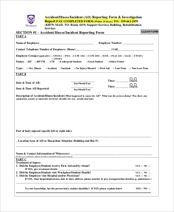 accident incident report form