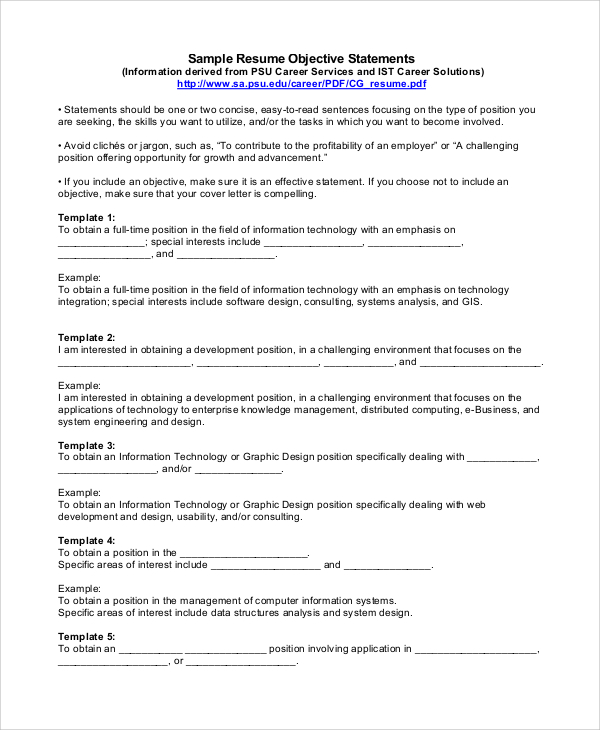 sample resume objective statement3