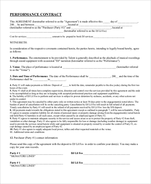 dj performance contract