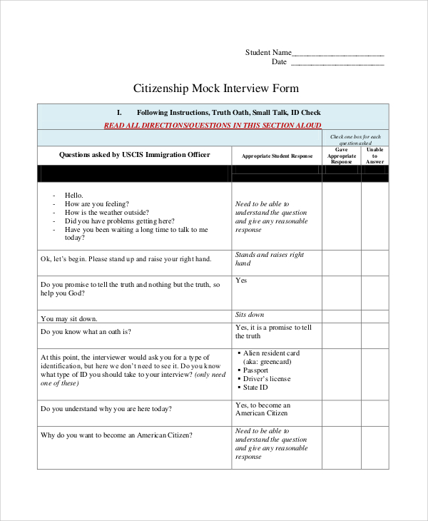 citizenship mock interview application form