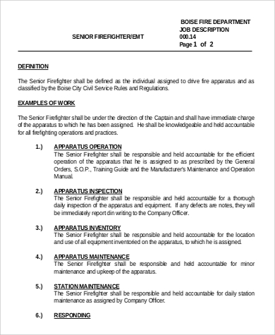senior firefighter job description
