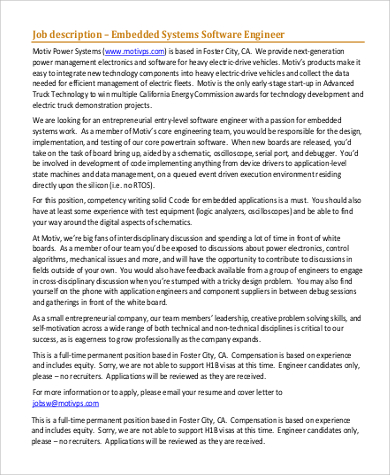 embedded systems software engineer job description