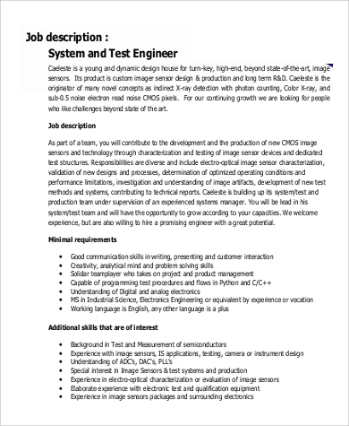 systems test engineer job description