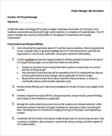health it project manager job description