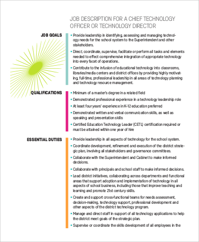 job description for a cto or technology director