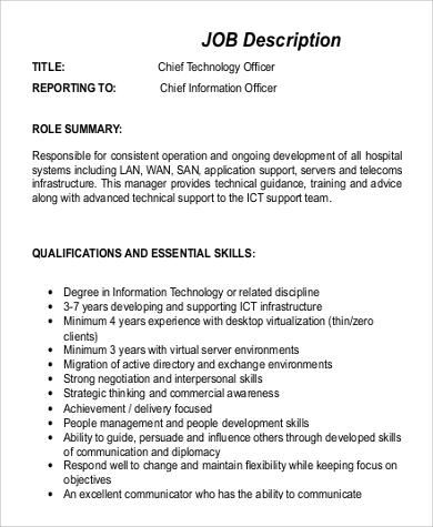chief technology officer skills job description