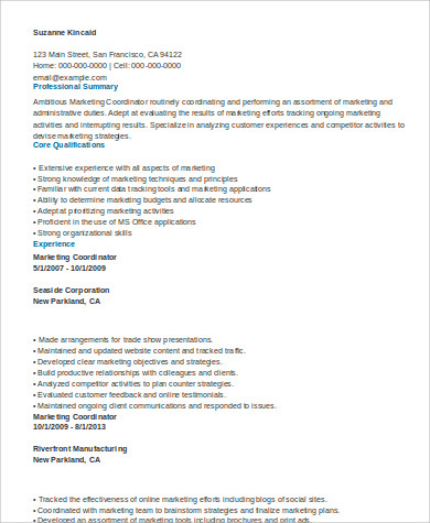 marketing coordinator skills resume