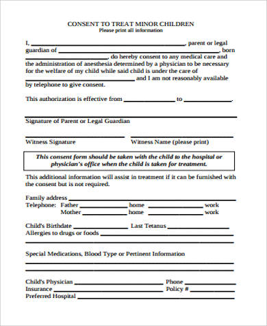 generic consent to treat minor form