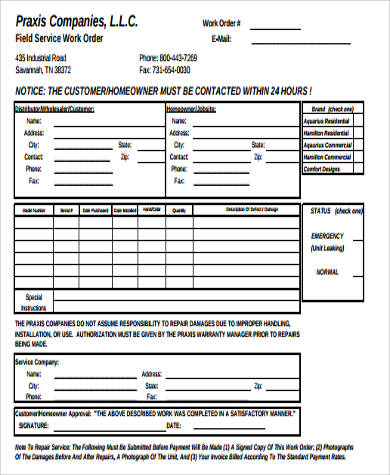 field service work order form