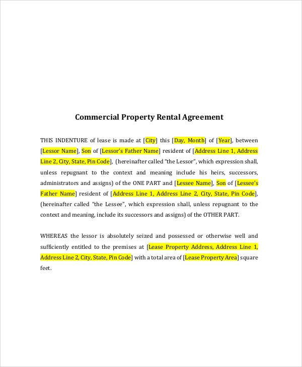 commercial rental property lease agreement