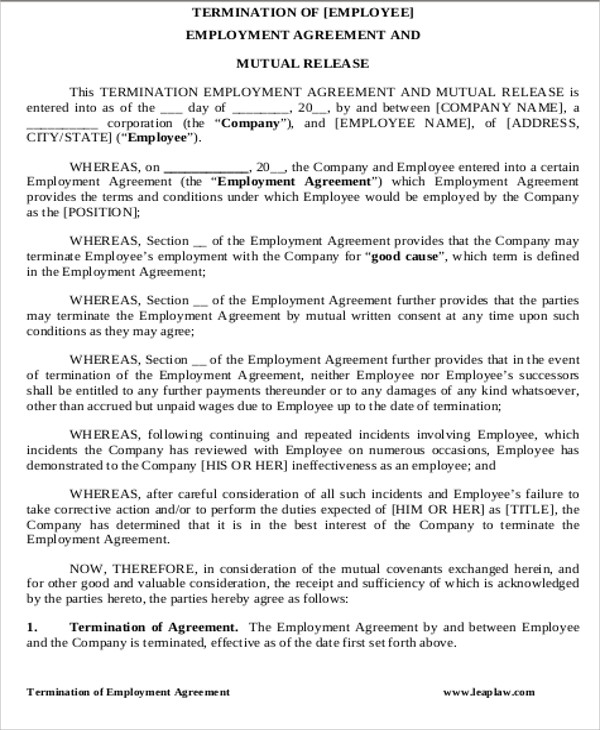 employment contract termination agreement