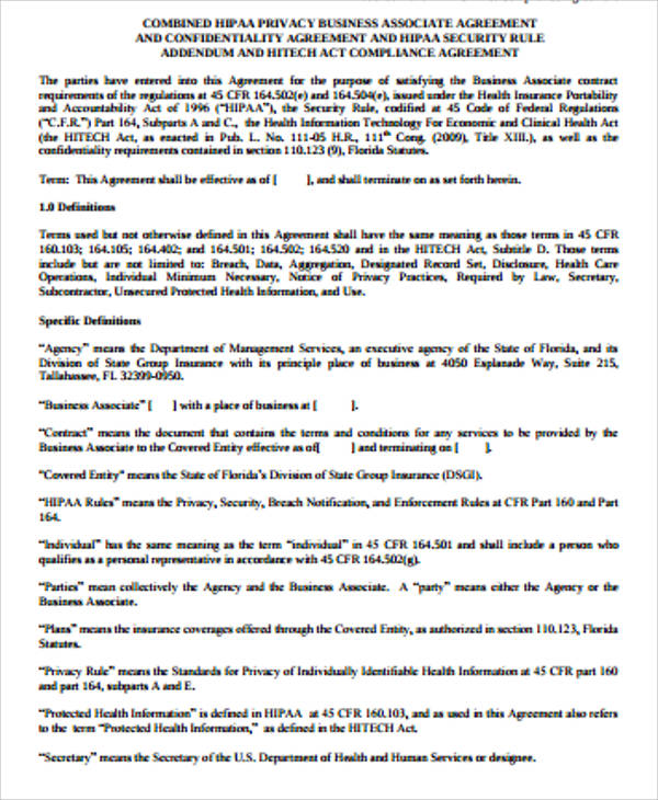 hipaa privacy business associate agreement
