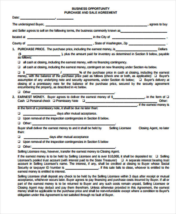 sale and purchase agreement for business