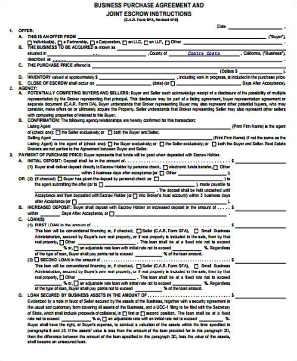 purchase agreement for business pdf