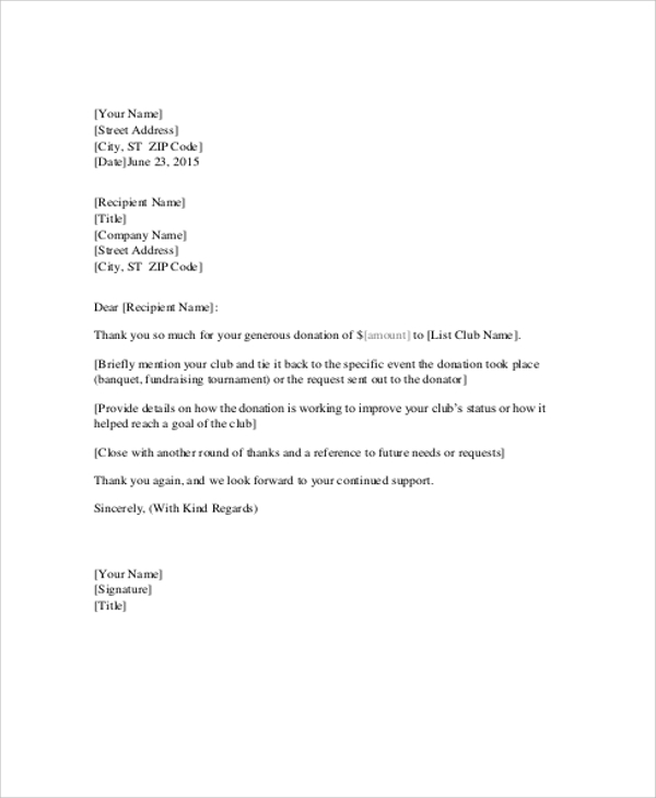 fundraiser thank you letter example