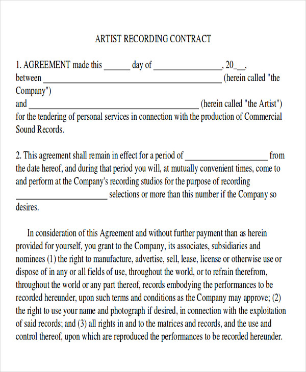 artist production contract agreement example