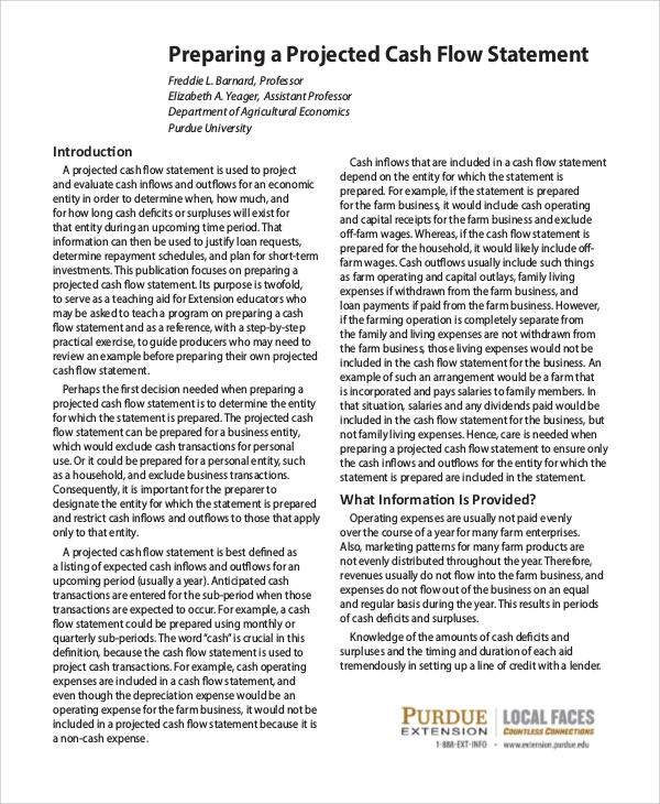 projected cash flow statement