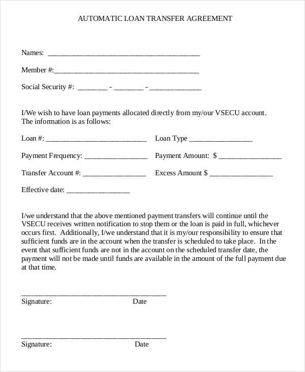 agreement for loan transfer
