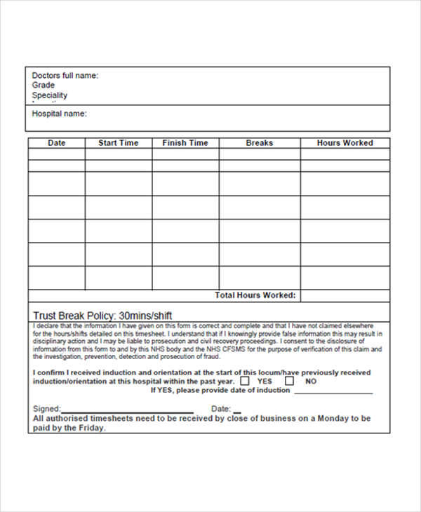 doctor consultant timesheet