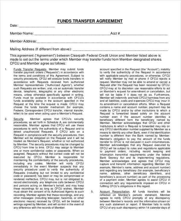 fund transfer agreement
