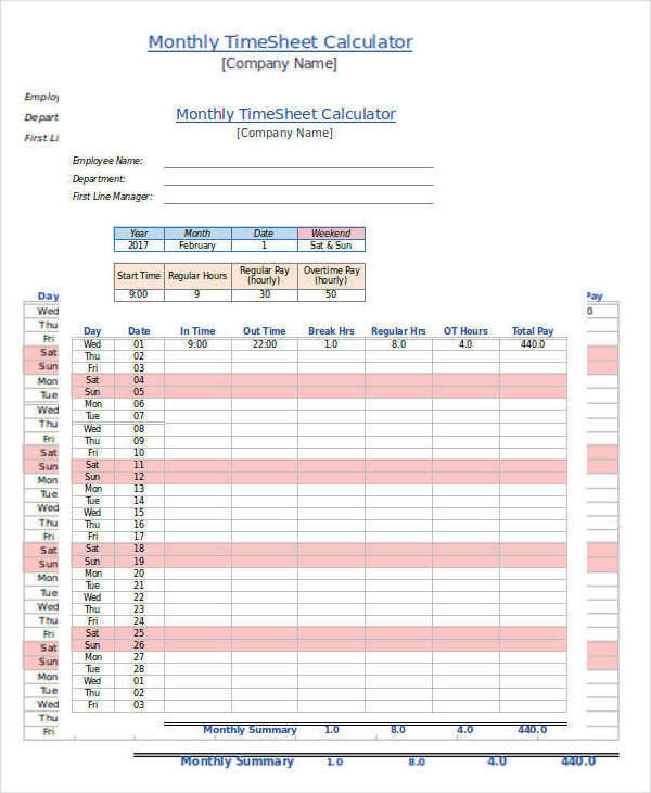 monthly timesheet
