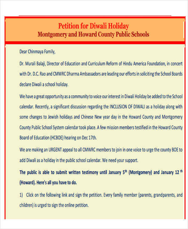school holiday petition