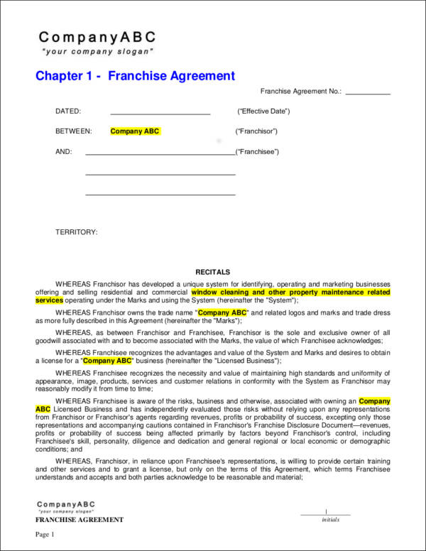 sample franchise agreement