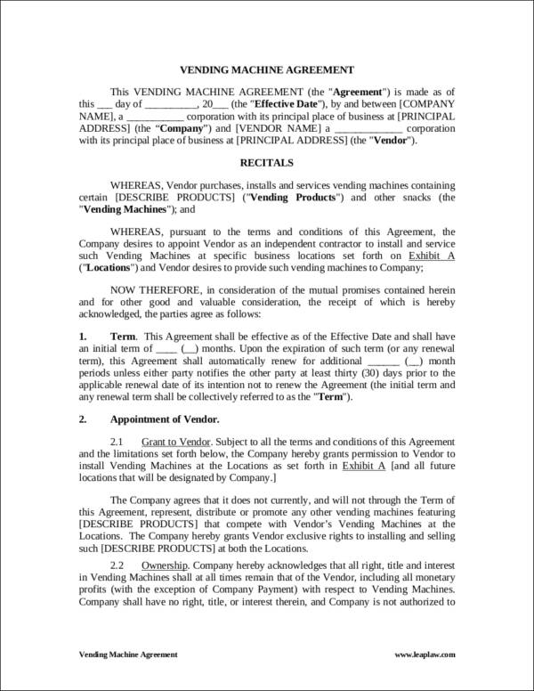 vending machine franchise contract