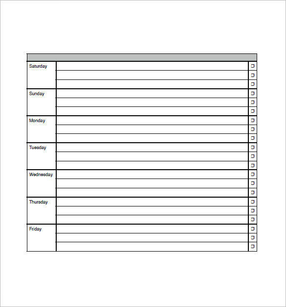 weekly project task schedule template