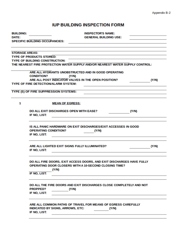 building inspection worksheet