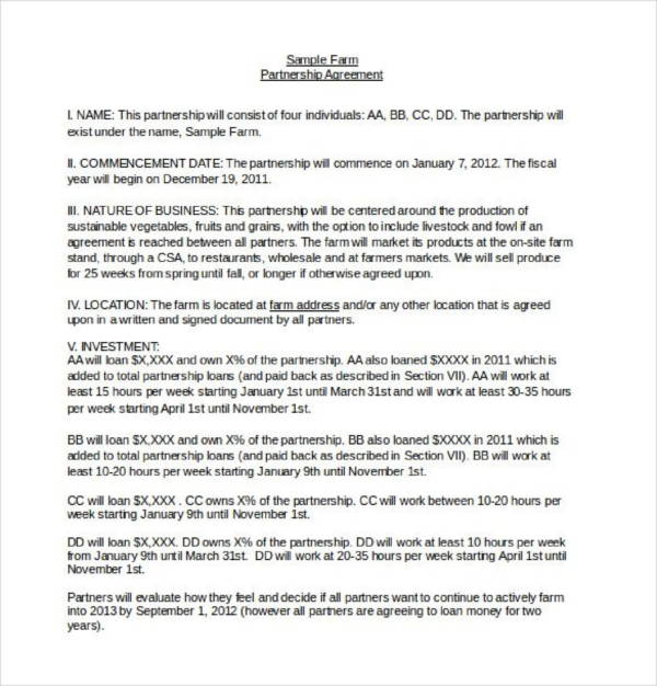 restaurant partnership investment agreement 1