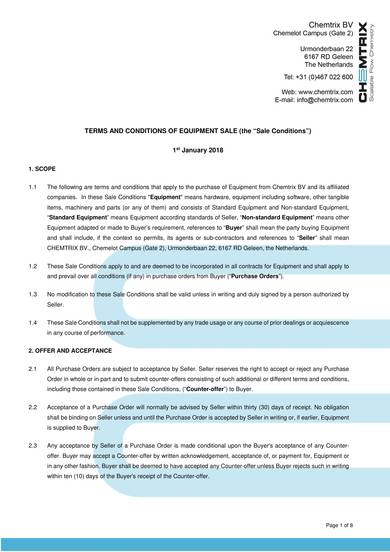 equipment sales contract sample
