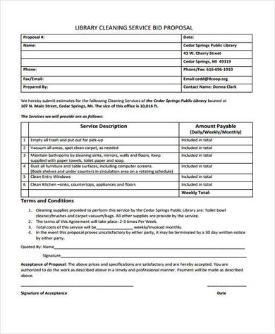 library cleaning service bid proposal sample