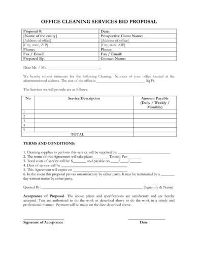 office cleaning services bid proposal sample