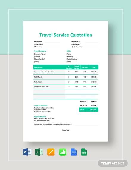 travel service quotation template