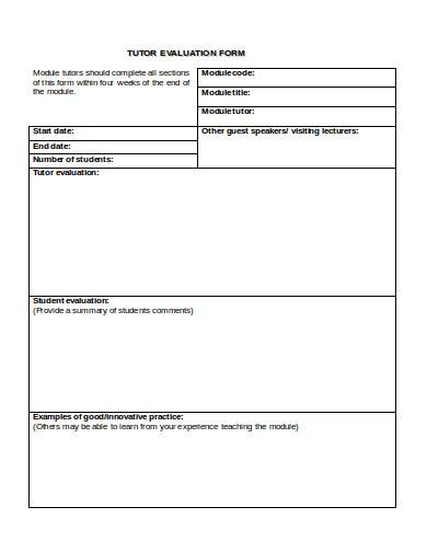 tutor evaluation form example