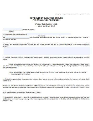 affidavit of surviving spouse to community property 
